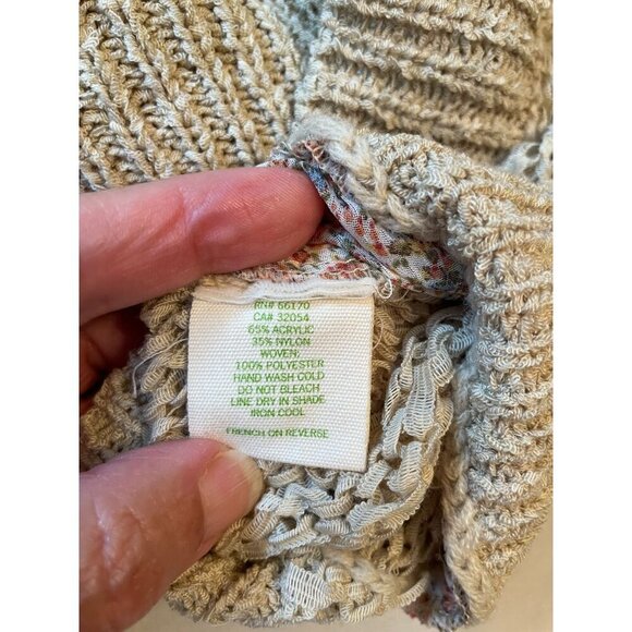 Anthropologie Staring At Stars Open-Knit Sweater Beige & Floral Pattern - Picture 4 of 8